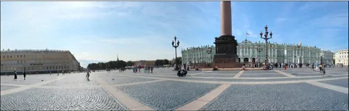 360 degree panorama of a square, stitched from several photos
